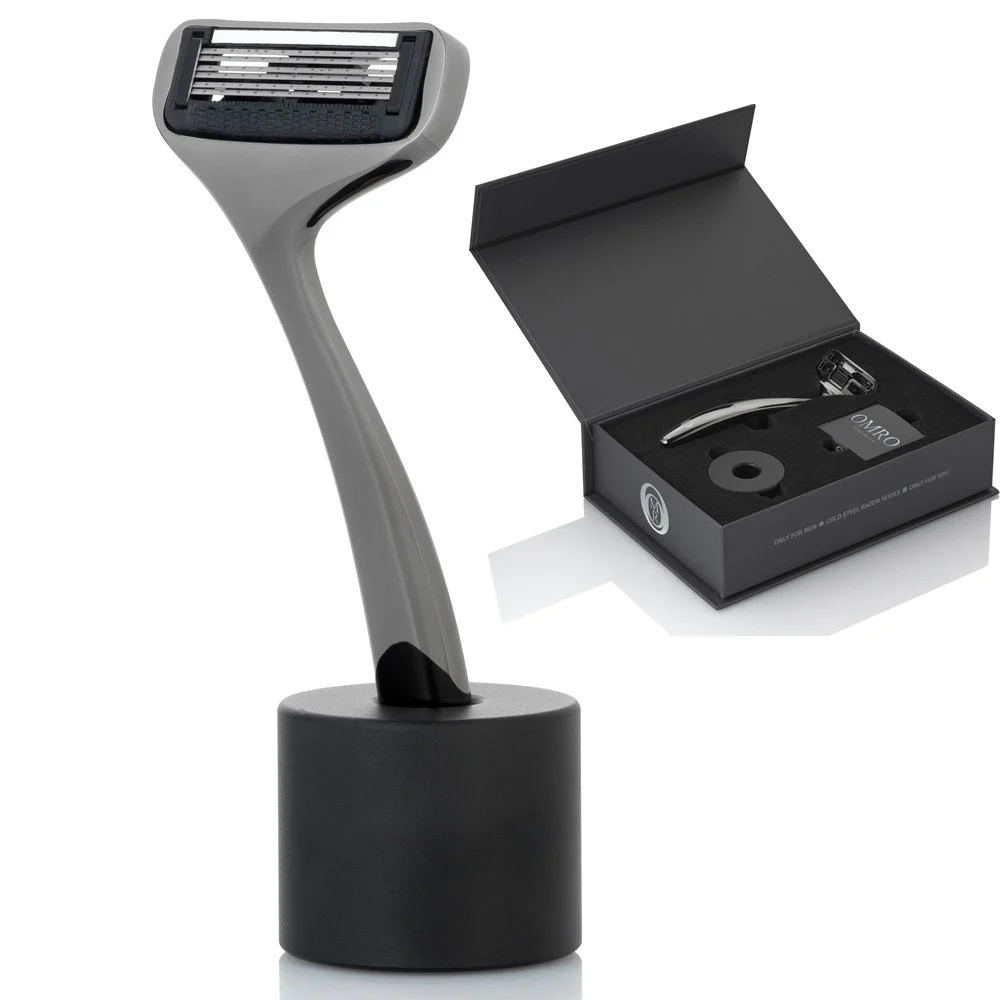 [RAZOR-KIT-COLD-STEEL-Razor-Handle-Razor-Stand-Refills-] Cold Steel Rasierset – Premium Scheermes met Houder